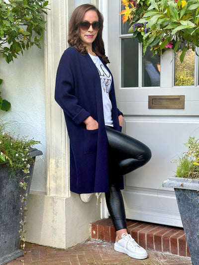 Evie Long Cardigan in Navy