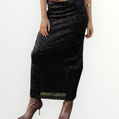 Black Sequin Midi Skirt