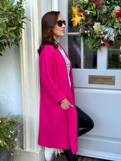 Evie Long Cardigan in Fuchsia Pink