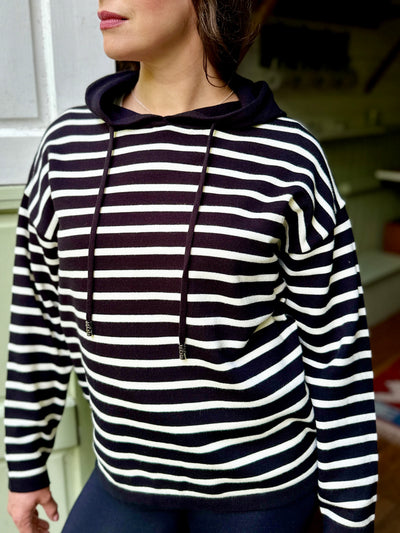 Alexis Knitted Hoodie in Black & White