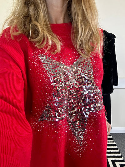 Sequin Star Jumper in Red