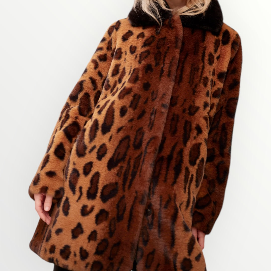 Nala Leopard Print Faux Fur Coat