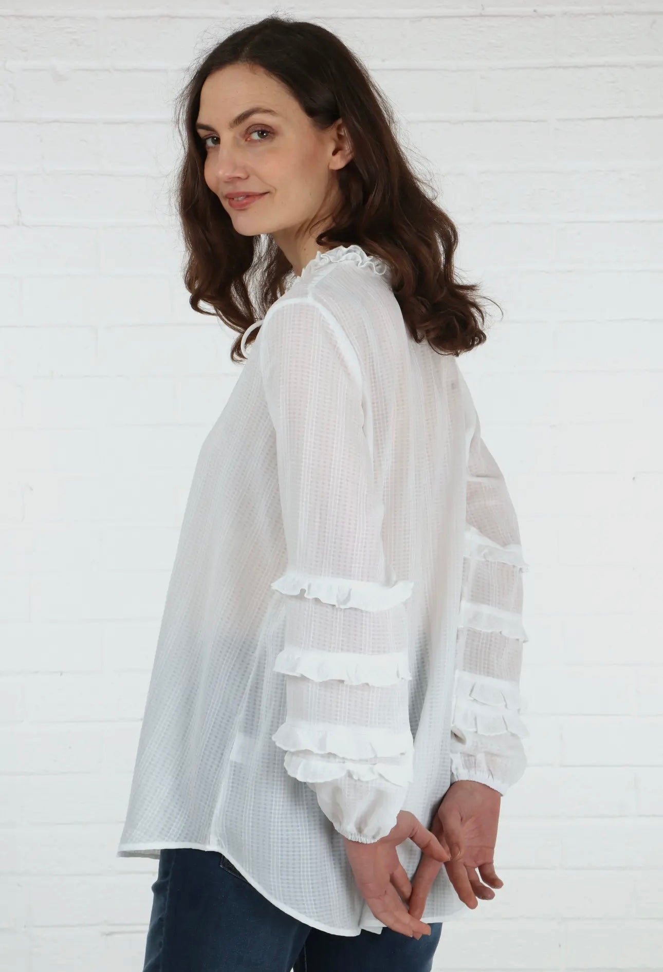 Dominic Ruffle Blouse in White