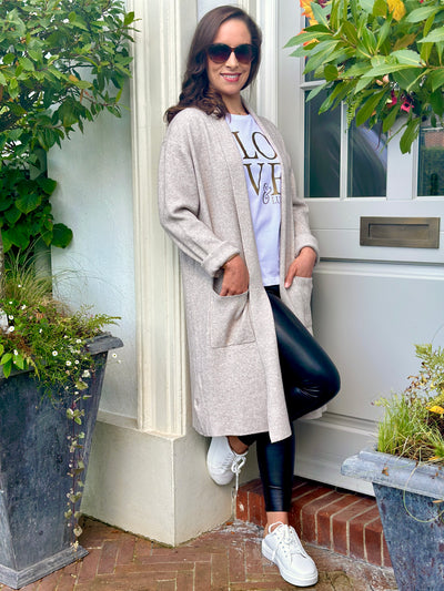 Evie Long Cardigan in Oatmeal
