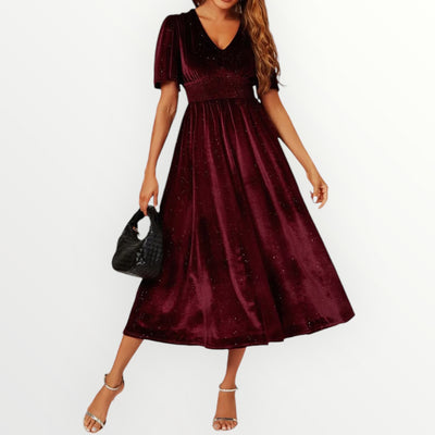 V-Neck Velvet Midi Dress