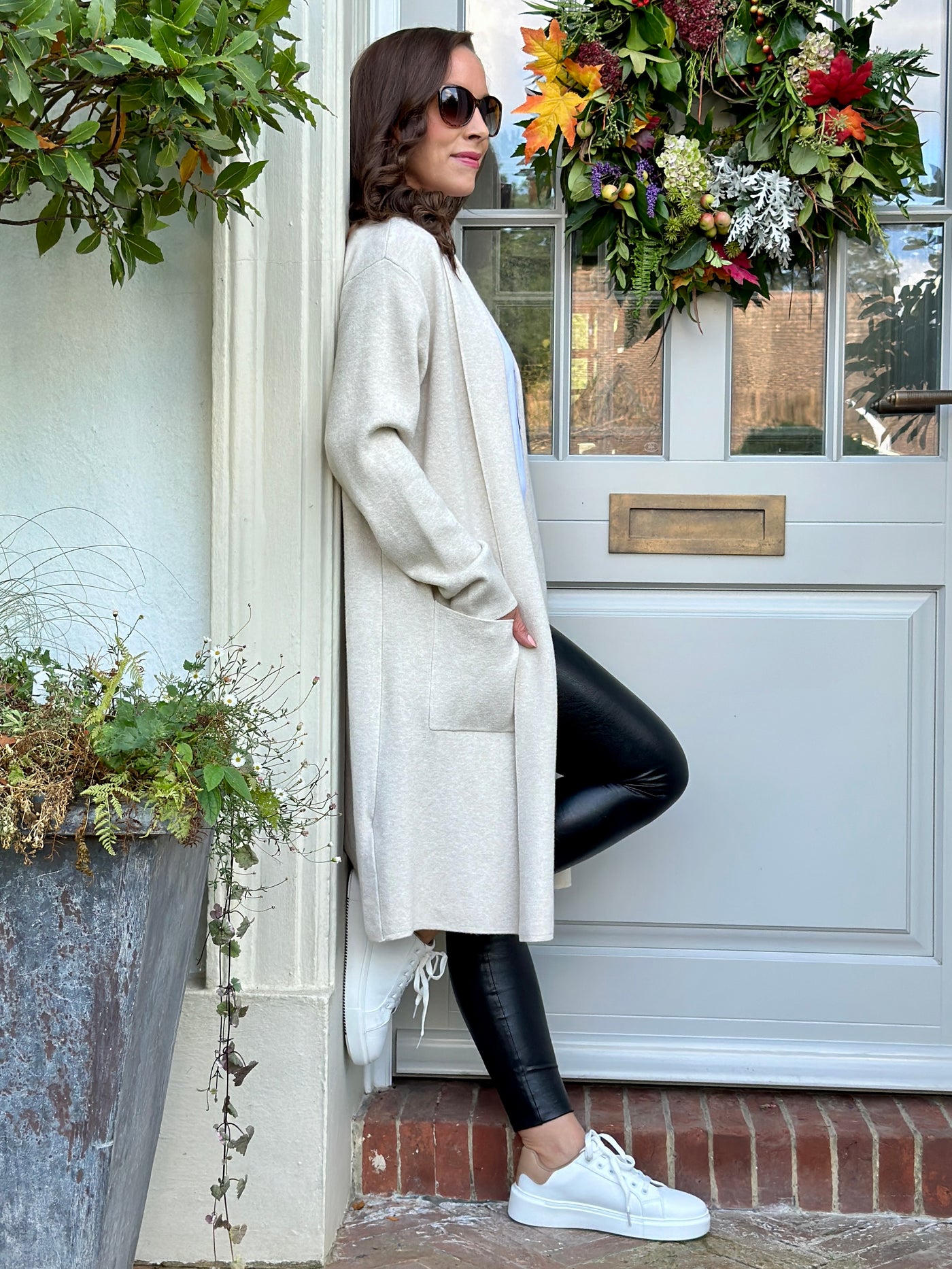 Evie Long Cardigan in Stone