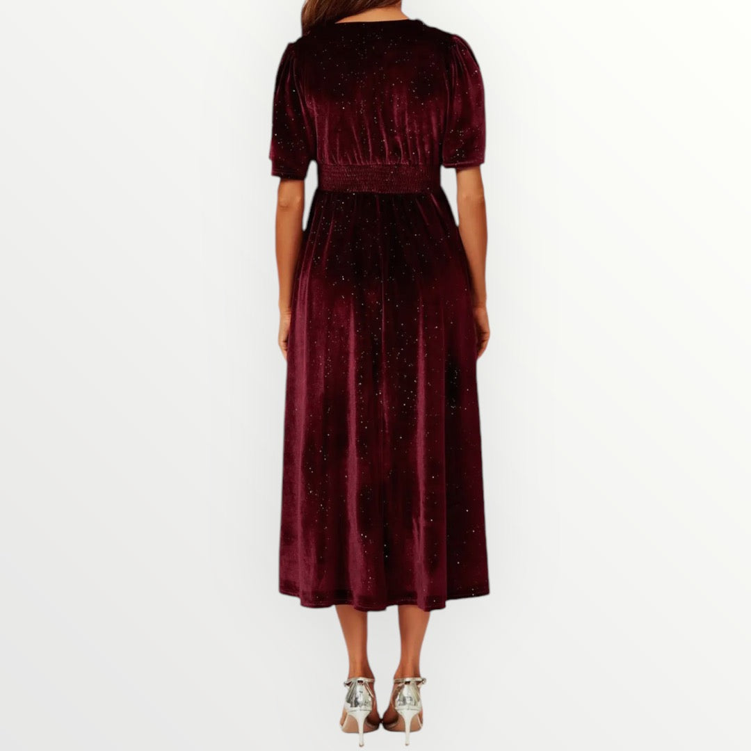 V-Neck Velvet Midi Dress