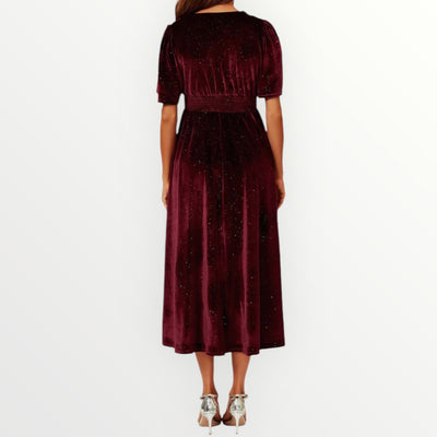 V-Neck Velvet Midi Dress