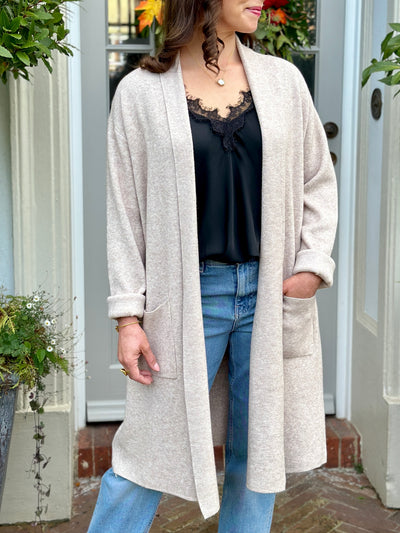 Evie Long Cardigan in Oatmeal
