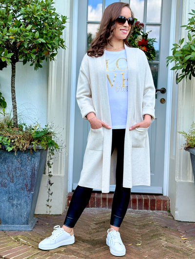 Evie Long Cardigan in Stone