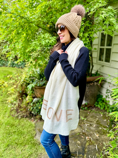 LOVE Blanket Scarf in Soft White & Gold