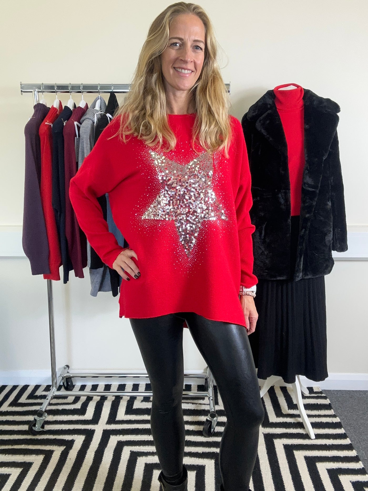 Sequin Star Jumper in Red