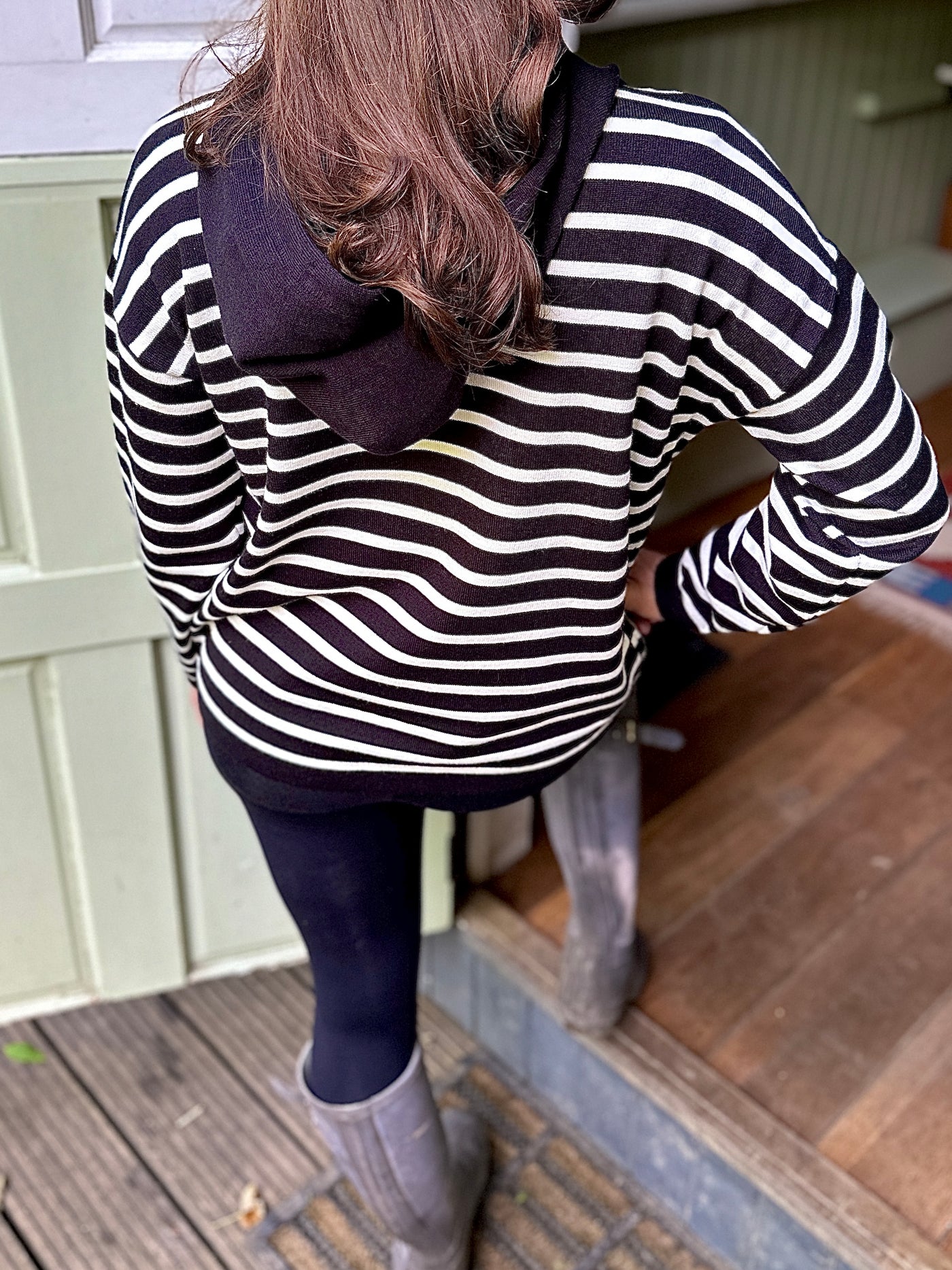 Alexis Knitted Hoodie in Black & White