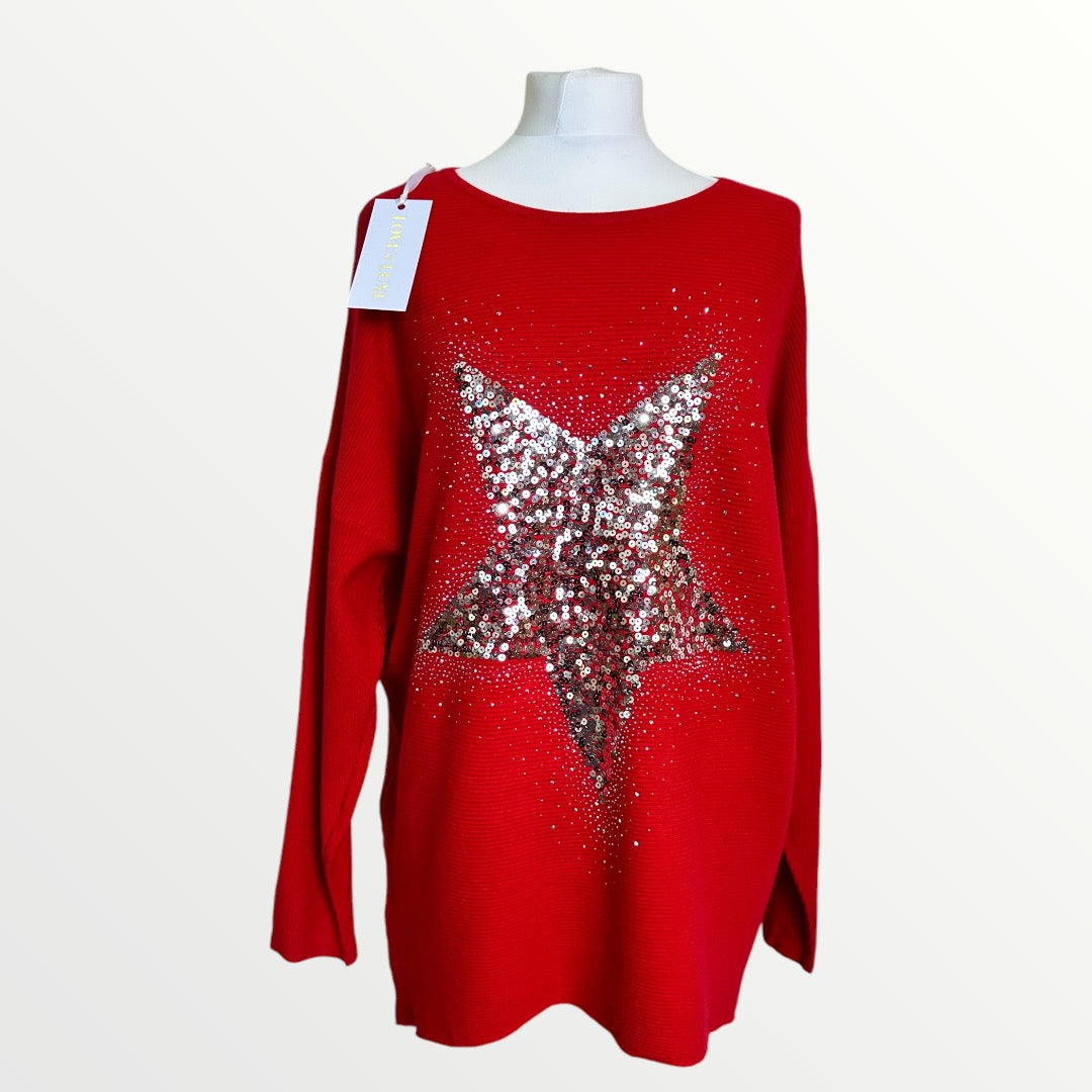 Sequin Star Jumper in Red