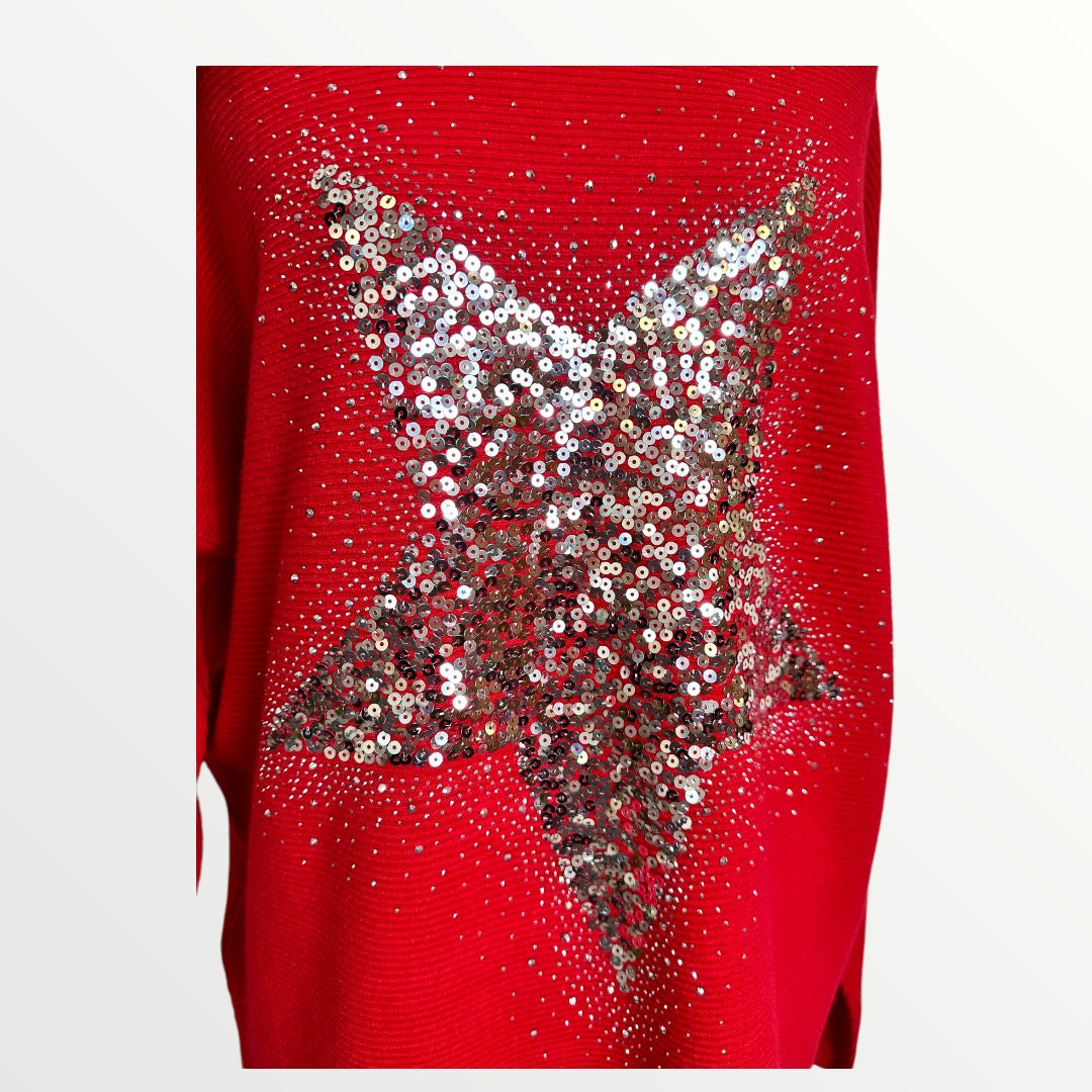 Sequin Star Jumper in Red