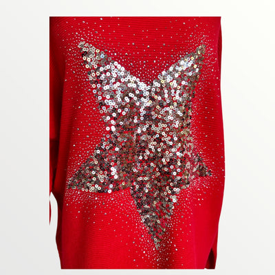 Sequin Star Jumper in Red