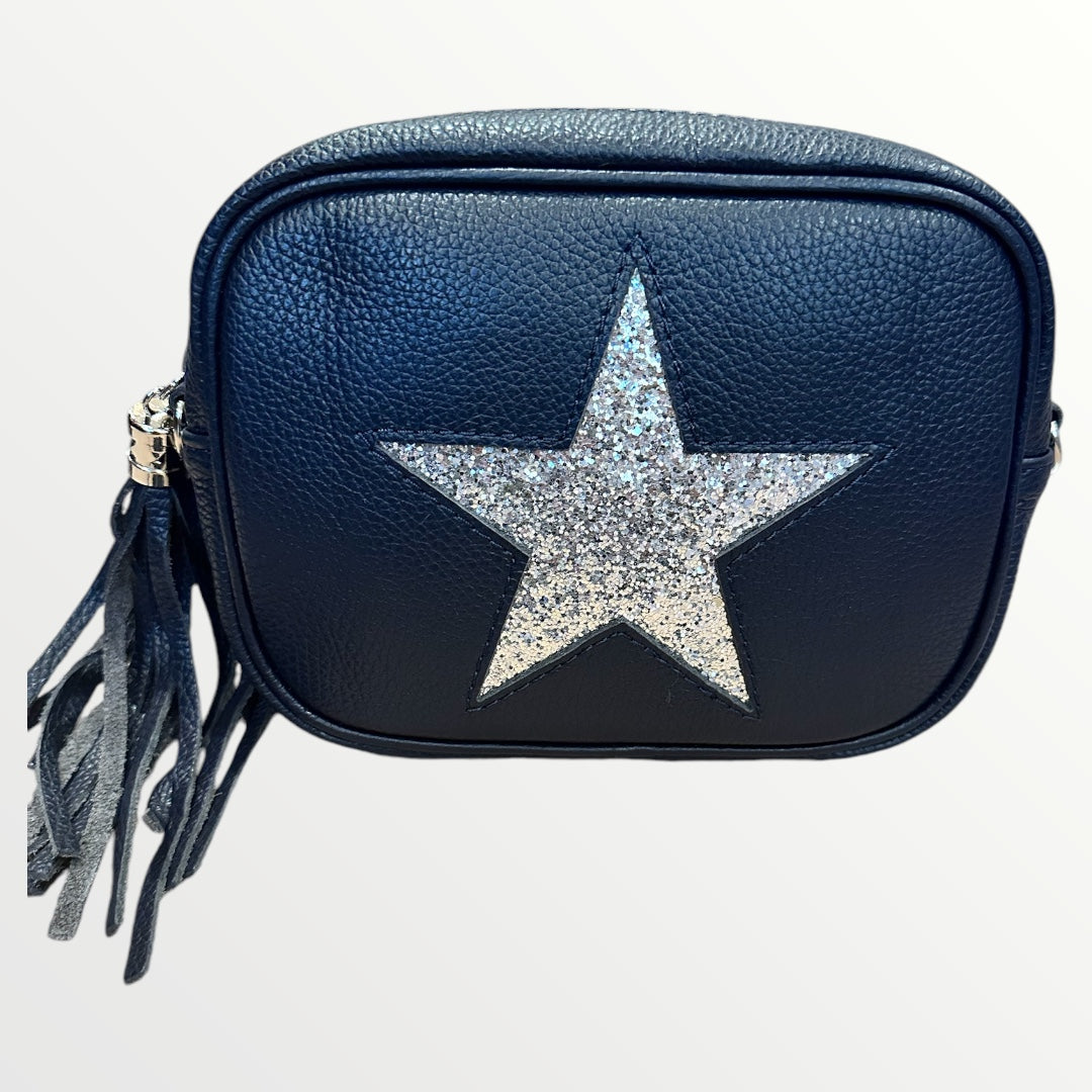 Black/Navy Star Leather Crossbody Bag