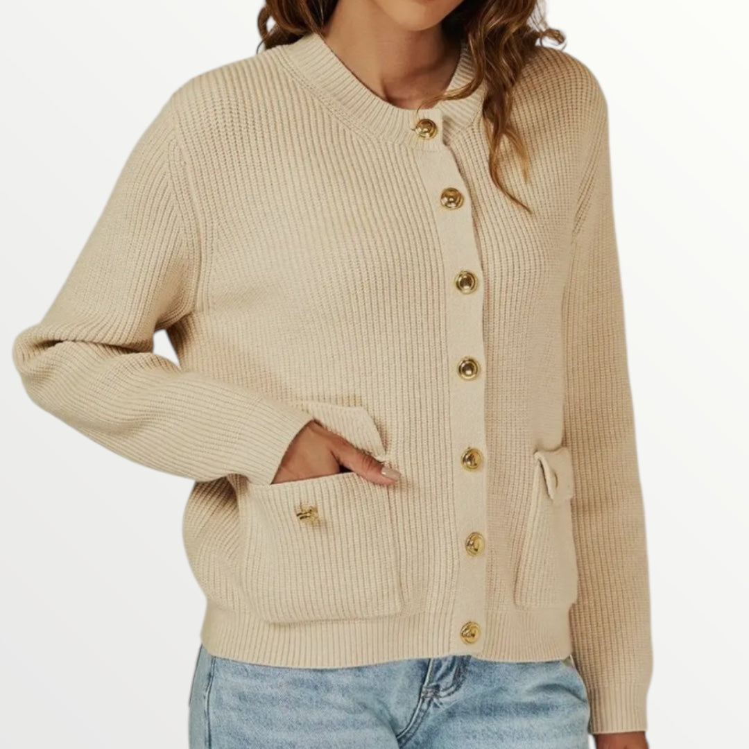 Pocket Detail Beige Knitted Cardigan