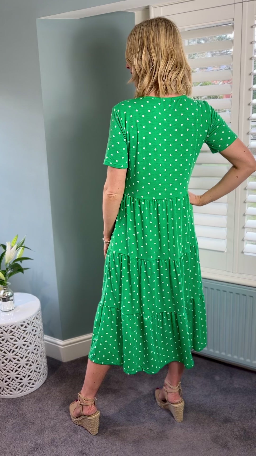 Becky Dress in Fresh Green & White Polka Dot