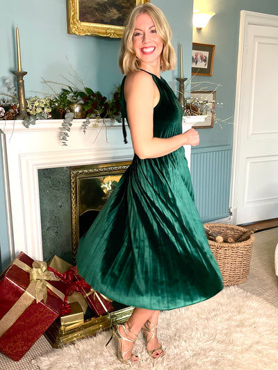Natalia Velvet Dress in Green