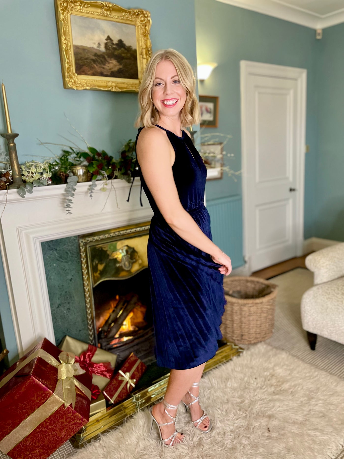 Natalia Velvet Dress in Midnight Blue