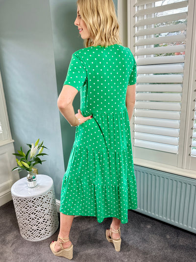 Becky Dress in Fresh Green & White Polka Dot