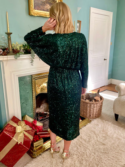 Mariah Sequin Dress in Christmas Green