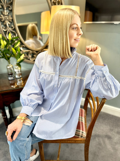 Emily Blouse in Blue and White Pinstripe