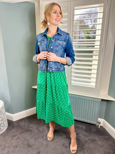 Becky Dress in Fresh Green & White Polka Dot
