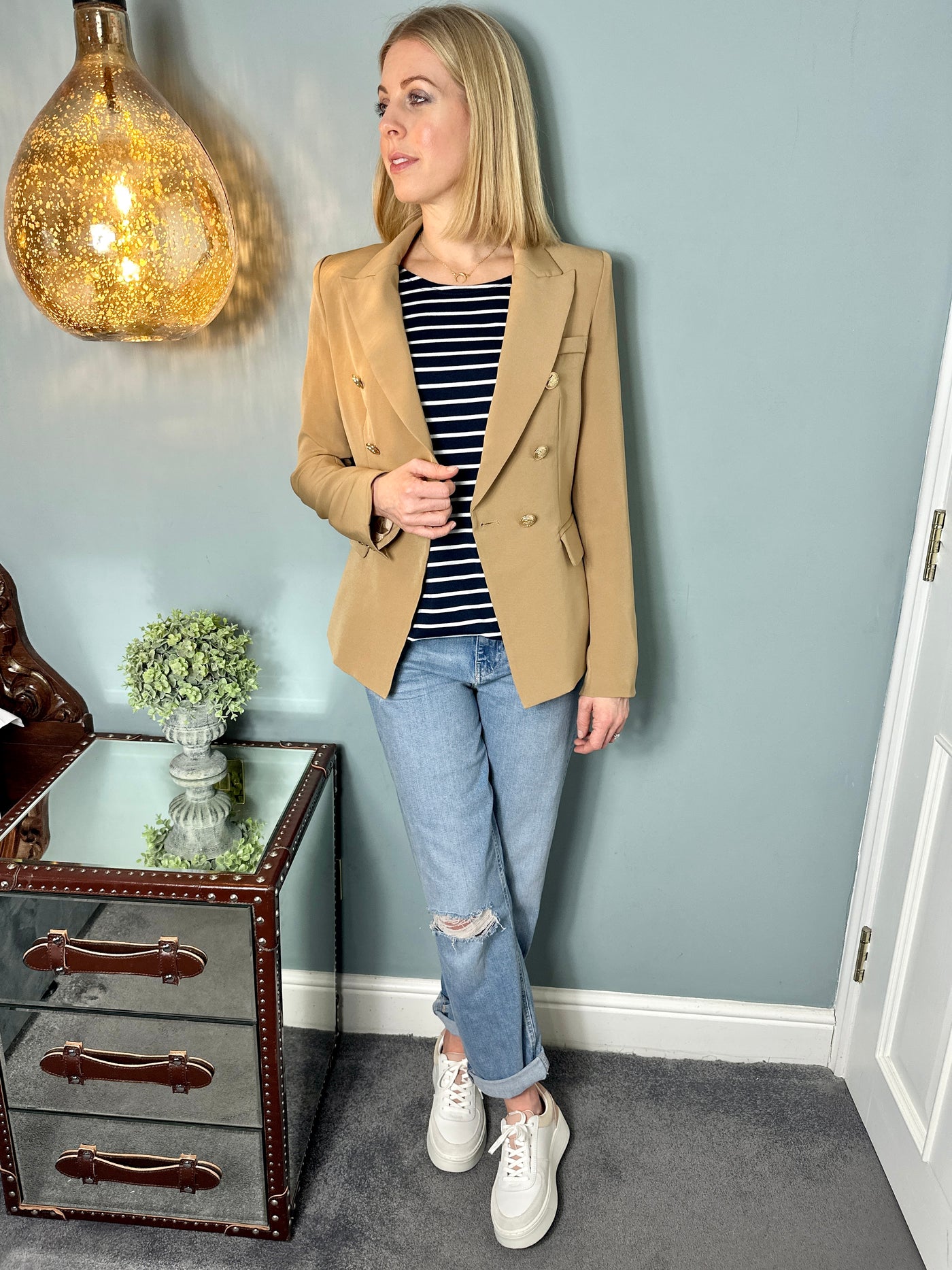 Naomi Top in Navy & White