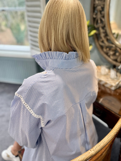 Emily Blouse in Blue and White Pinstripe