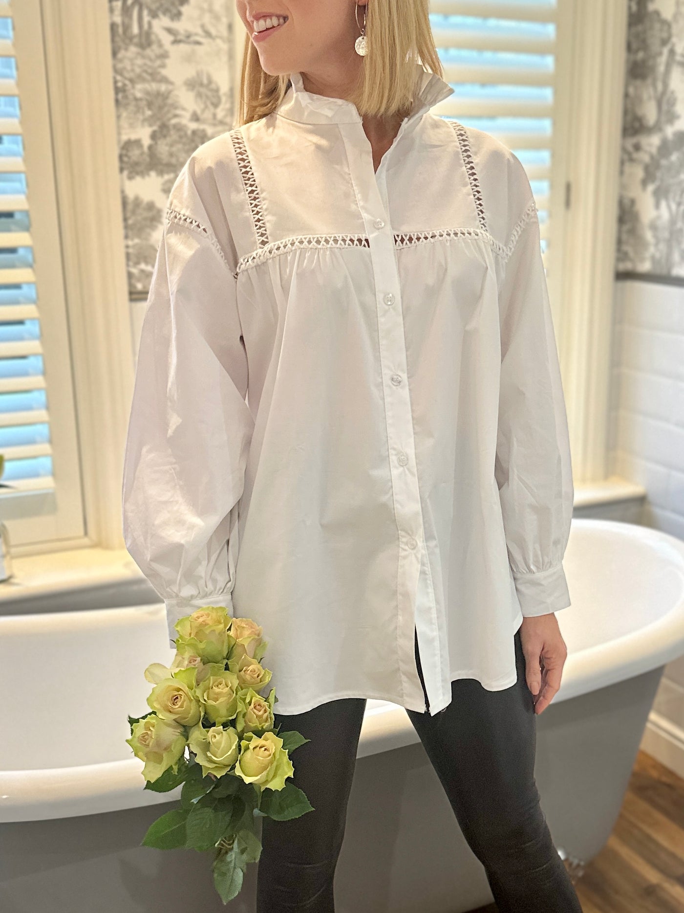 Emily Blouse in Blue and White Pinstripe